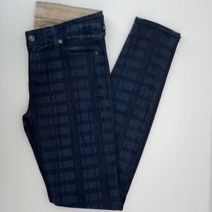 7 For All Mankind Navy Plaid Coated Ankle Skinny